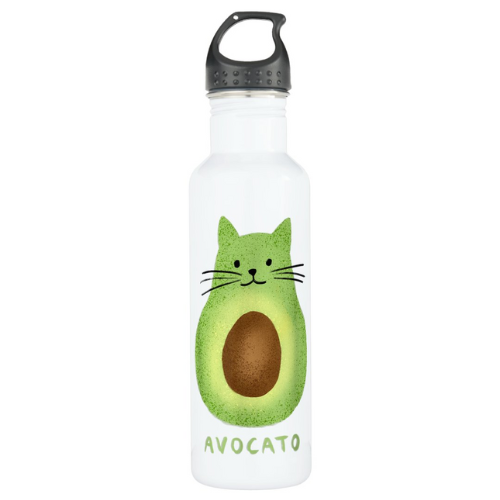 Cute water bottle with a green avocato.