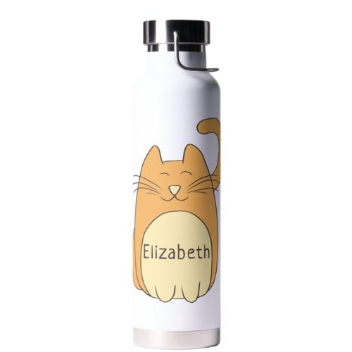 Cute water bottle with a happy ginger cat design and monogrammed name.